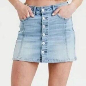 AMERICAN EAGLE Button Fly High Rise Worn In A-Line Denim Jean Skirt